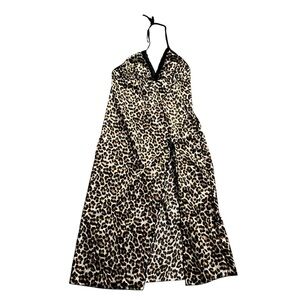 Pearlle Leopard Print Strappy Brown Black Midi Cami Dress Size S/M